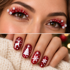 Weihnachtsnägel, -wimpern und Modeschmuck