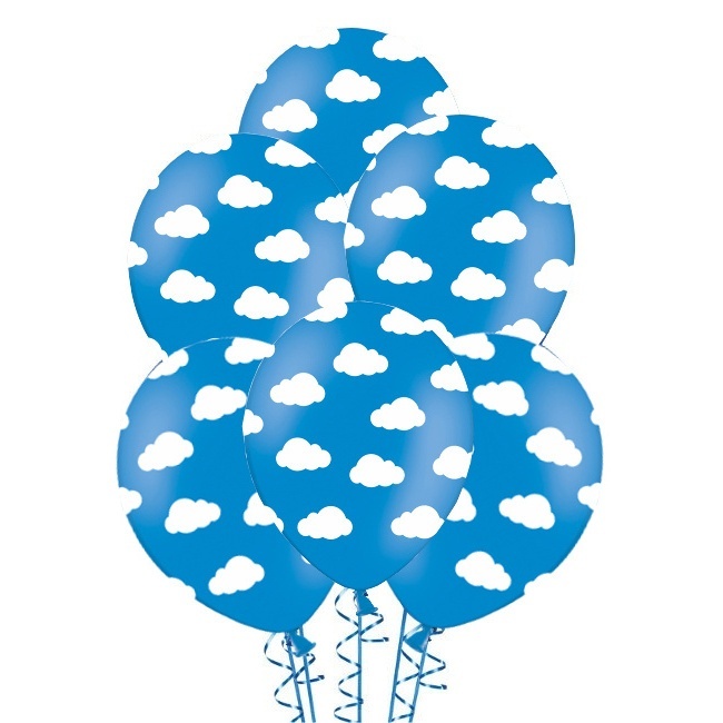 Latexballons mit weißen Wolken 30 cm - PartyDeco - 50 Stk.