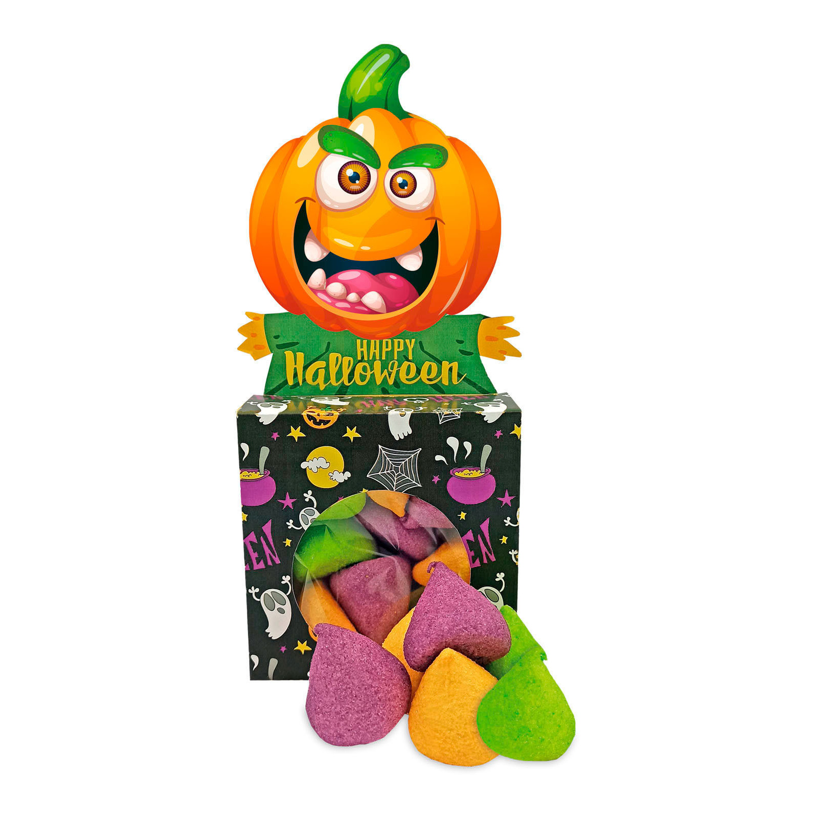 Halloween Kürbis-Silhouette-Box mit Bonbons, 72 g - 1 Einheit