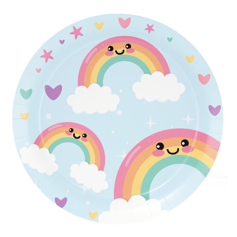 Regenbogen-Wolken Teller 18 cm - 8 Stk.