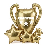 Stehender Folienballon in Form einer Champion-Trophäe mit Sternen, 83 x 87 cm