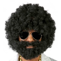 Schwarze Afro-Perücke mit Bart