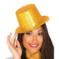 Zylinderhut aus Kunststoff mit goldener Glitzer - 58 cm