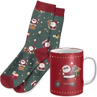 Geschenkset mit Tasse und Socken mit Weihnachtsmann-Motiv