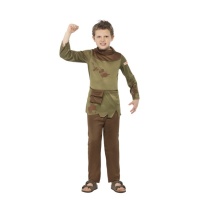 Mittelalterliches grünes Bauernkostüm für Kinder.