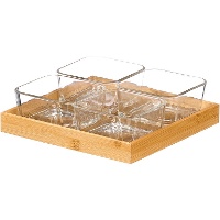 Bambus-Serviertablett mit 4 Glasschälchen für Snacks und Vorspeisen