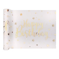 Tischläufer, 30 cm, Weiß mit 'Happy Birthday' - 5 m