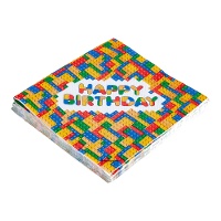 Happy Birthday Lego Servietten, 16,5 x 16,5 cm - 12 Stück