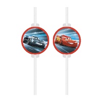 Papierstrohhalme Cars blau - 4 Stück