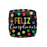 Happy Birthday quadratischer Ballon mit Punkten 43 cm - Anagramm