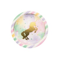 Goldene Einhorn-Teller, 22 cm - 8 Stück