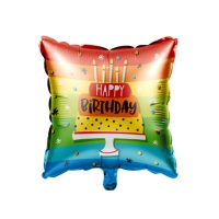 Regenbogen Geburtstagstorte Quadratischer Ballon 45cm - Creative Converting