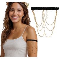 Oberarmband mit Ketten und silberfarbenen Steinchen