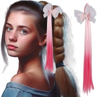 Rosa Haarsträhne mit Schleife - 40 cm