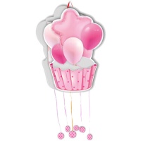Cupcake-Piñata mit rosa Ballons