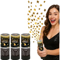 Konfettikanone, 10,5 cm mit goldenen Sternen - 3 Stück