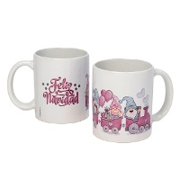 Becher ca. 350 ml. rosa Fröhliche Weihnachtswichtel