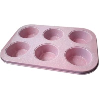 Rosa Aluminium-Muffinform, 26,5 x 18,5 x 3 cm - 6 Vertiefungen