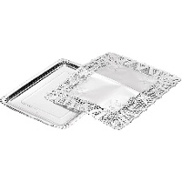 Rechteckiges Tablett aus Karton, 34 x 25 cm, mit goldenem Spitzenpapier