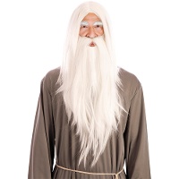 Weiße Zauberer-Perücke mit Bart