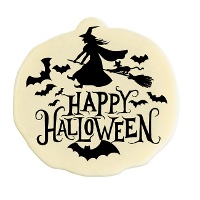 Hexe Happy Halloween Schild aus weißer Schokolade - 54 Stück
