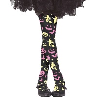 Schwarze Kinderstrumpfhosen mit Kürbissen und Hexen