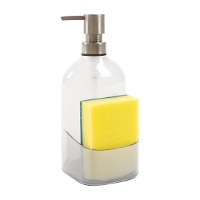 Transparenter Seifenspender mit Schwammhalter