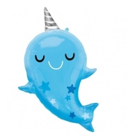 Blauer Baby-Narwal-Silhouettenballon 76 x 66 cm - Anagramm