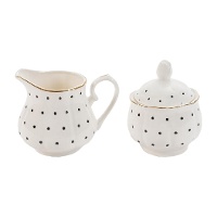 Zuckerdose und Milchkännchen mit Pünktchen und goldenem Rand