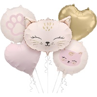 Rosa Katzen-Ballonbouquet - 5-teilig