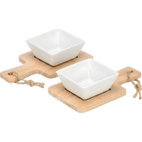 Set mit 2 Bambus-Tabletts und quadratischen Porzellanschalen - 2 Stück