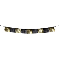 Metallisierte Fransen-Girlande in Schwarz und Gold, 3,00 m