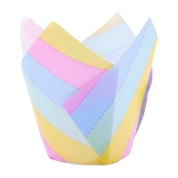 Tulpenförmchen aus Papier mit Regenbogenstreifen - PME - 24 Stück.