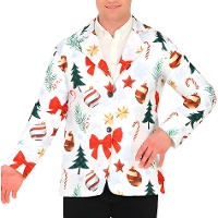 Weiße Weihnachtsjacke mit Dekorationen