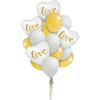 Bouquet aus weißen Herzluftballons mit Love-Aufdruck - 16 Stück