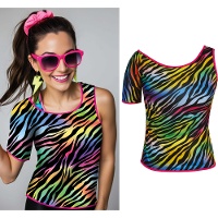 Neon-Zebra-T-Shirt im 80er-Look