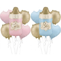 Baby-Shower-Ballonbouquet mit Babyfläschchen-Motiv - 5-teilig