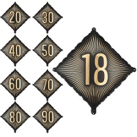 Happy Birthday Folienballon (Rautenform) mit Zahl, 46 cm - 1 Stück