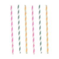 Farbig sortierte Chevron-Papierstrohhalme - 12 Stück.