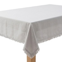 Graue Baumwoll-Tischdecke mit Fransen, 2,00 x 1,40 m