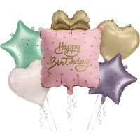 Happy-Birthday-Ballonbouquet in Pastelltönen - 5-teilig