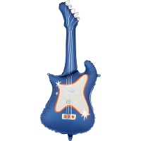 Gitarren-Folienballon in Marineblau mit holografischen Details, 41 x 105 cm