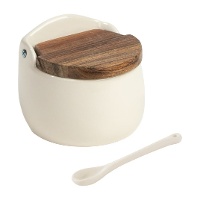 Rustikale Zuckerdose mit Klappdeckel und Löffel Bois & Terre