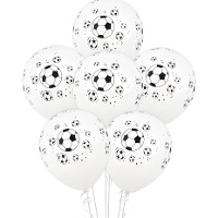 Weiße Luftballons mit Fußballmotiv - 6er-Pack
