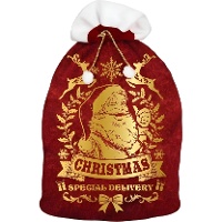 Roter und goldener Weihnachtssack mit Weihnachtsmannmotiv, 95 x 60 cm
