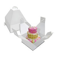 Box 24 x 24 x 28 cm für Kuchen mit Henkel und besonderer Höhe.