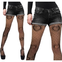 Schwarze Netzstrumpfhose mit Herzmuster