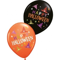 Latexballons 'Happy Halloween' mit Hexenhüten, 30 cm - 6 Stück