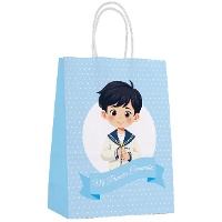 Kommunion-Geschenktasche, blau mit Punkten, 21 x 15 x 8 cm