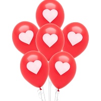Rote Latexballons mit weißem Herz, 30 cm - 6 Stück